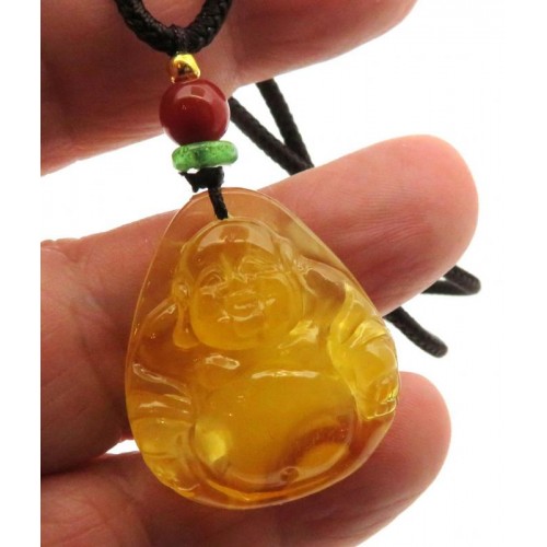 Amber Carved Buddha Pendant 02